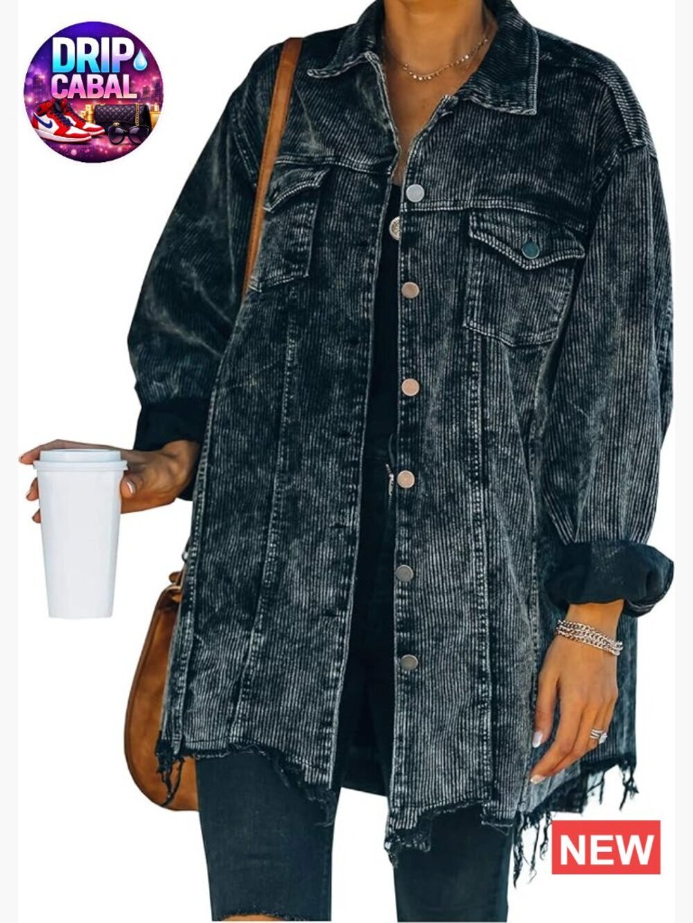 Oversized Button Down Corduroy Shirt Jacket Coat Washed Retro Shacket